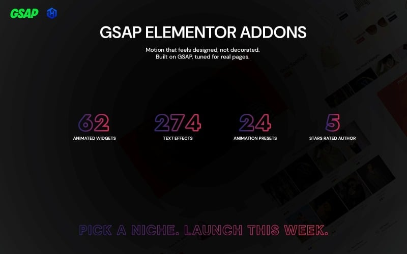 Complementos Themeshawk GSAP: widgets de animación avanzados para Elementor