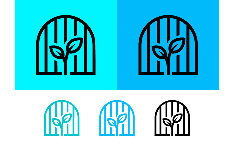 Fröplanta arch-logotypen blå och turkosa bakgrunder.