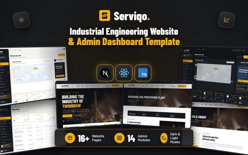 Serviqo - Modèle Next.js pour site web et tableau de bord d'administration d'ingénierie industrielle