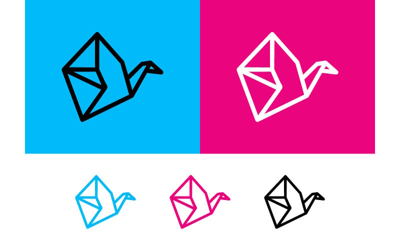 Origami kran ikonuppsättning blå rosa svart.