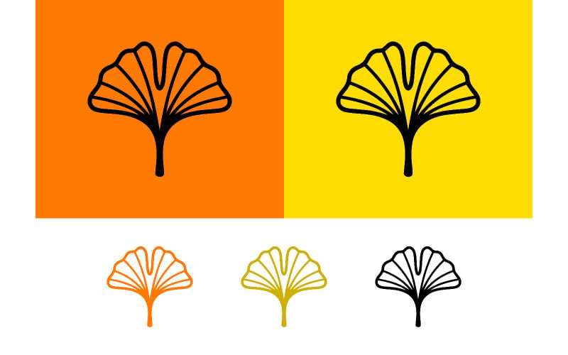 Pictogrammen van ginkgobladeren in verschillende kleurvarianten.