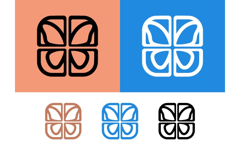 Logo astratto di forma quadrata color corallo.