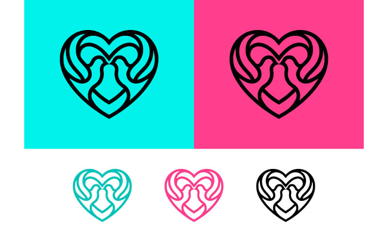 Logo en forme de cœur orné de colombes.