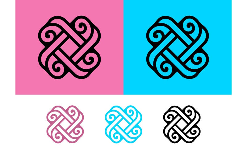 Motif graphique abstrait de nœuds carrés entrelacés.