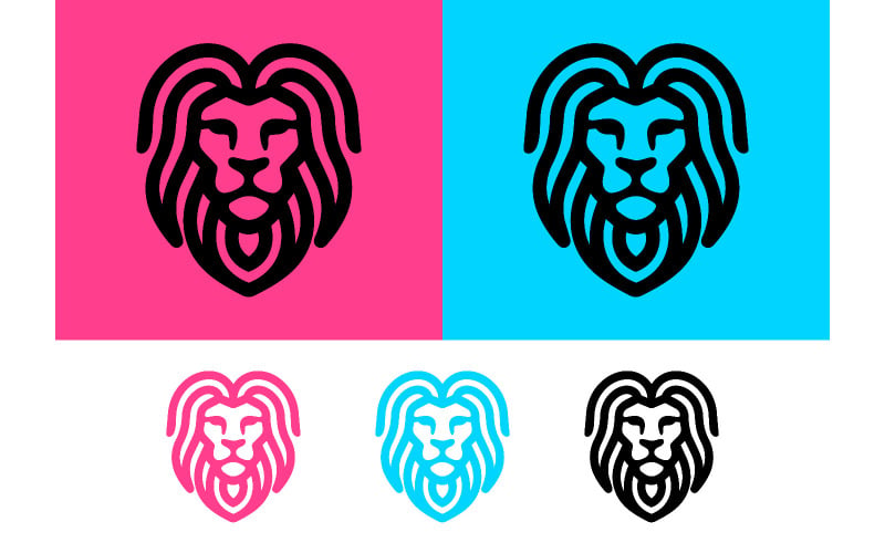 Lejonhuvudlogotypdesign i rosa och blått.