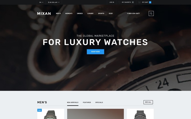 Modelo OpenCart de loja de relógios