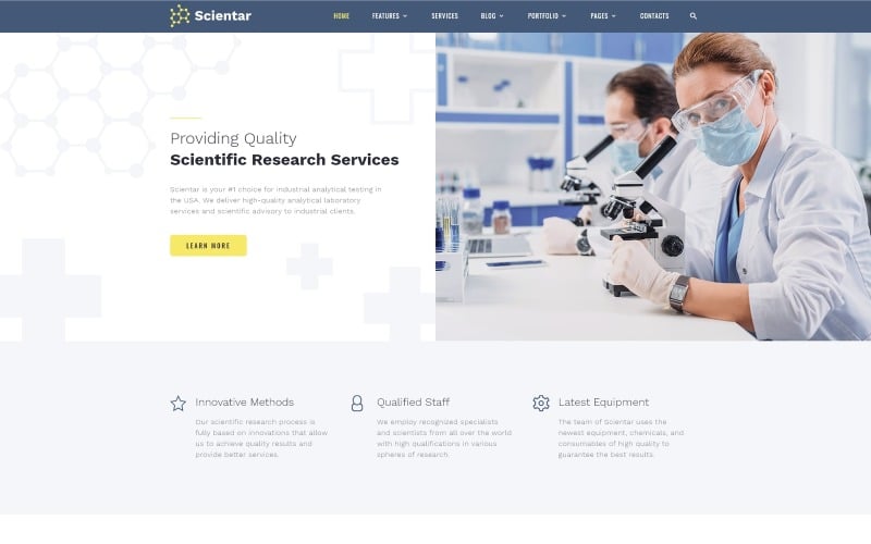 Scientar - Science Lab HTML-sjabloon voor moderne websites met meerdere pagina's