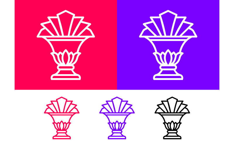 Logo élégant en forme de vase sur fond rouge.