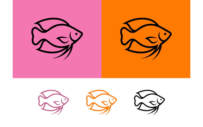 Conception d'un logo de poisson sur fond rose et orange.