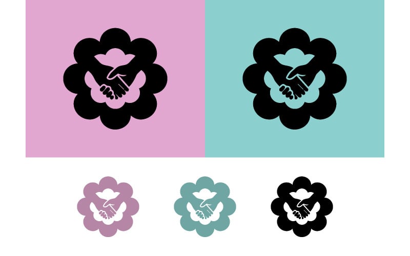 Handslag i blomformad emblem.