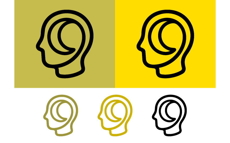 Icône abstraite en spirale de profil de tête, or et jaune.