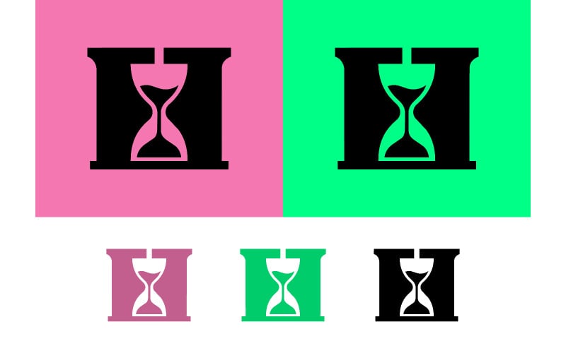 Zandloper in een H-logo met roze achtergrond.
