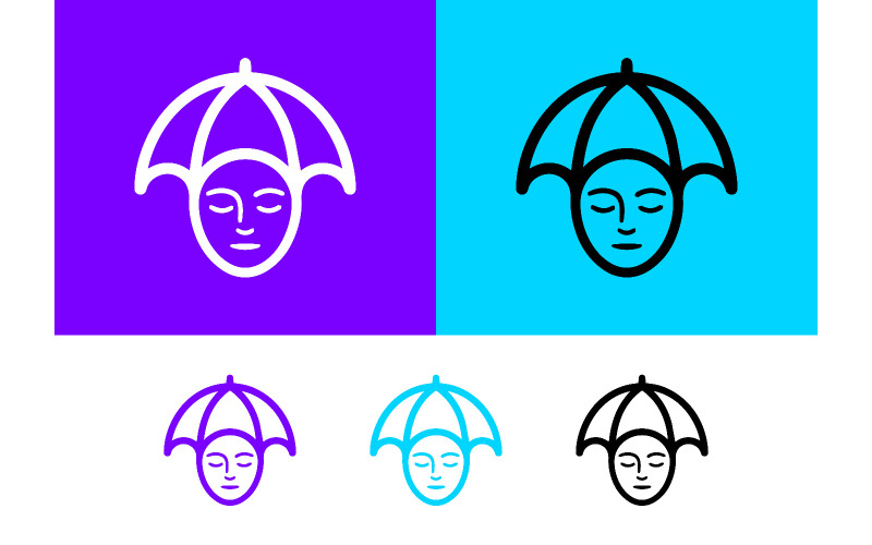 Logo moderne avec icône de visage de parapluie.