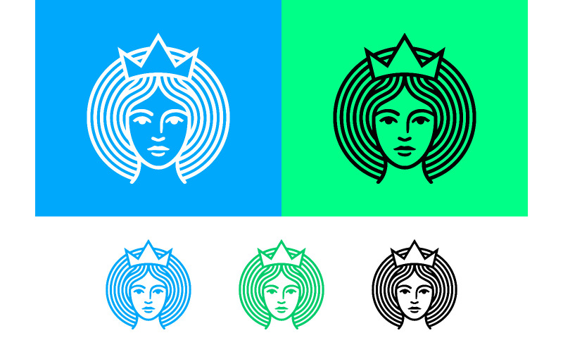 Volto di donna con logo a forma di corona.