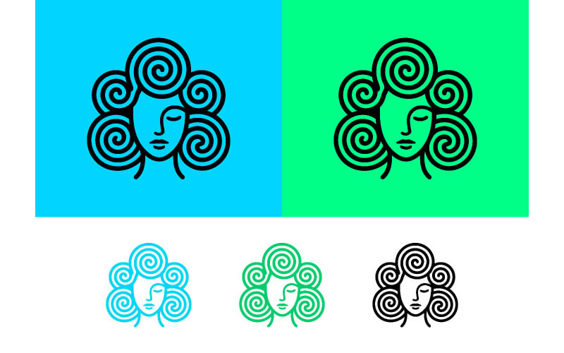 Logo con il volto di una donna con i capelli ricci.