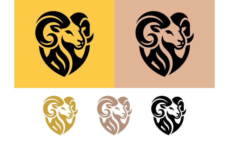 Ram huvud hjärta logo symbol kärlek djur grafik.
