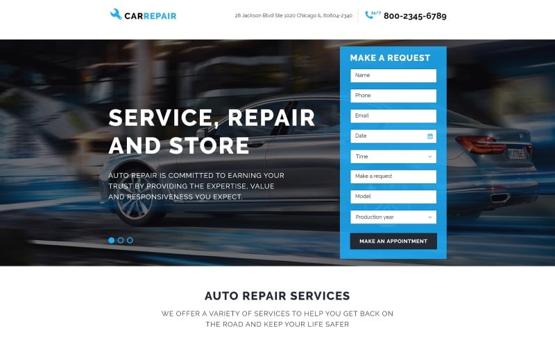 Modelo de página inicial responsiva de conserto de carro