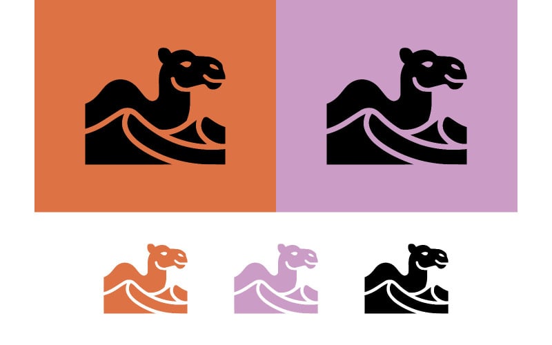 Een kameellogo met zandduinen, symbool voor toerisme.