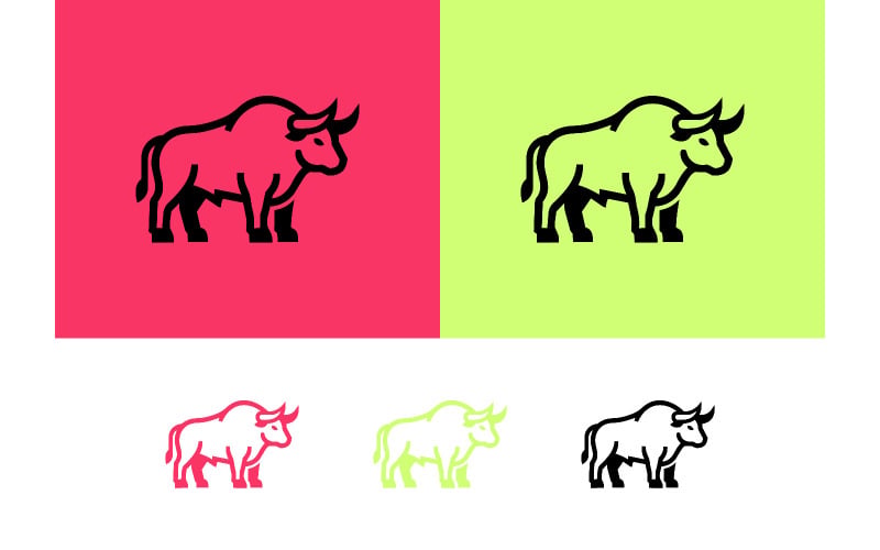 Silhouet van een stier op een rode en lichtgroene achtergrond.