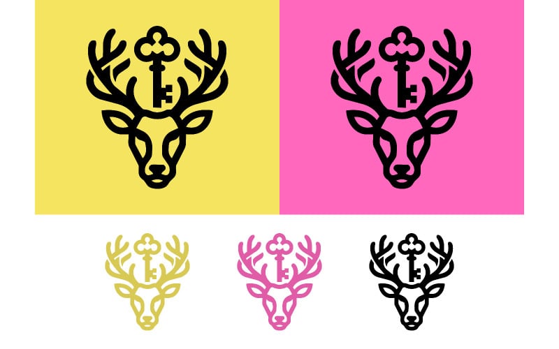 Logo tête de cerf avec emblème de clé vintage.