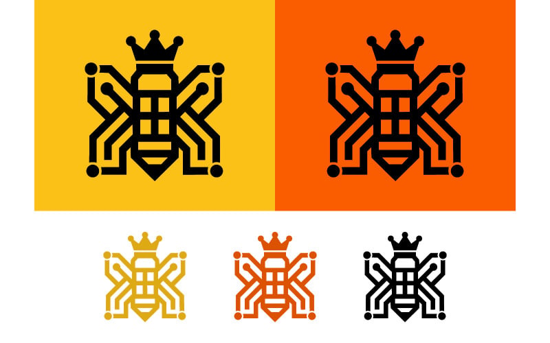 Conception du logo Tech Bee avec couronne et circuits.