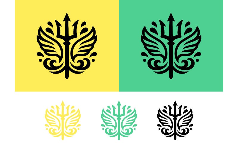 Abstract grafisch symbool, ontwerp van een logo met een gevleugelde drietand.