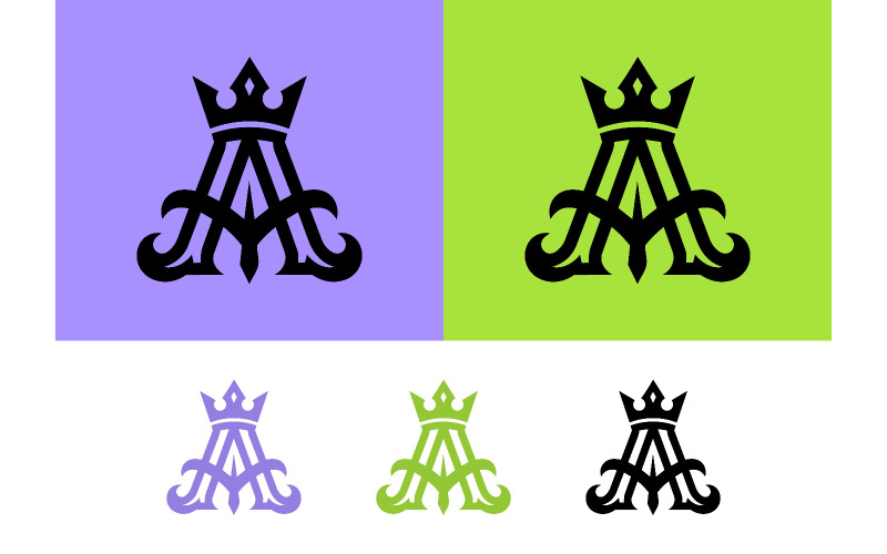 Lettre a ornée d'une couronne violette, verte et noire.