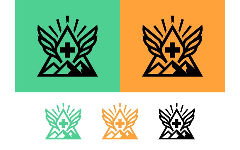 Emblema del logo del soccorso alpino: ali, croce, vetta.