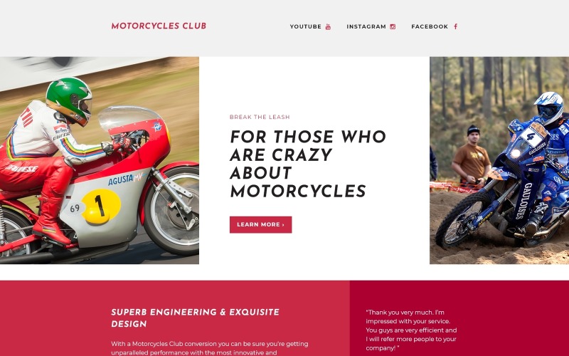 Modello di pagina di destinazione reattiva per sport motoristici