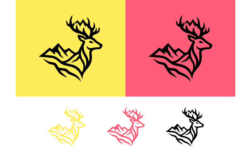 Hjorthuvud med bergslogotypdesign.