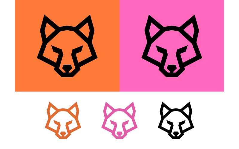 Kantig rävhuvudlogotyp orange och rosa.