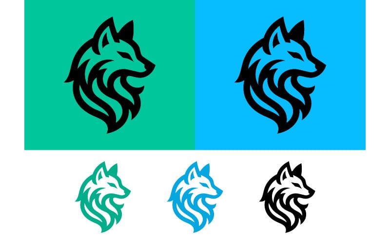 Wolf-logotypdesign blå och grön identitet.
