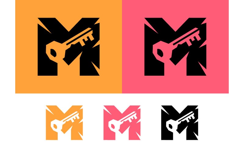 Monogramme M avec symbole de clé, concept de sécurité.