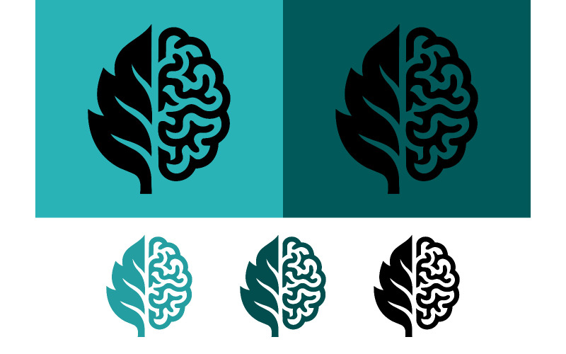 Concept de logo mi-cerveau mi-feuille.