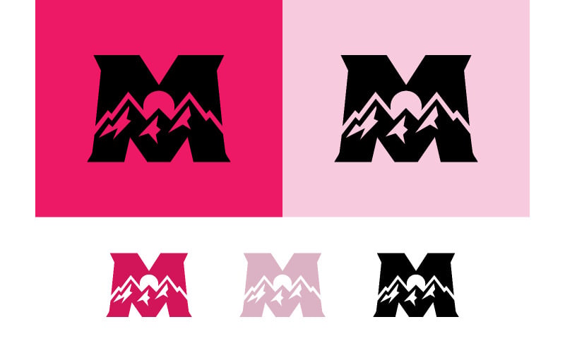 Bergsoluppgång m brev logotypdesign.