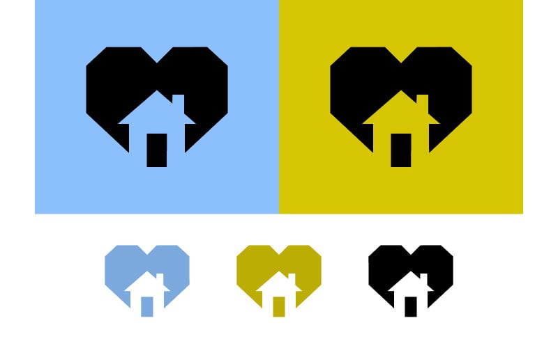 Emblema con logo a forma di cuore su sfondo blu e giallo.