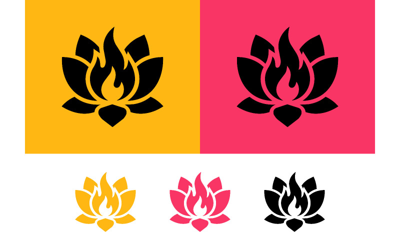 Design del logo Lotus Fire con elementi rosa e gialli, risorse grafiche.