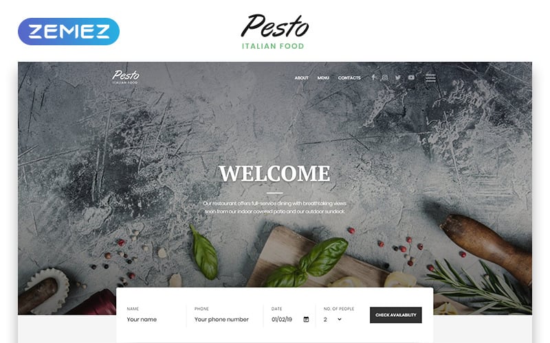Pesto - modelo de site em HTML elegante com várias páginas de restaurante italiano