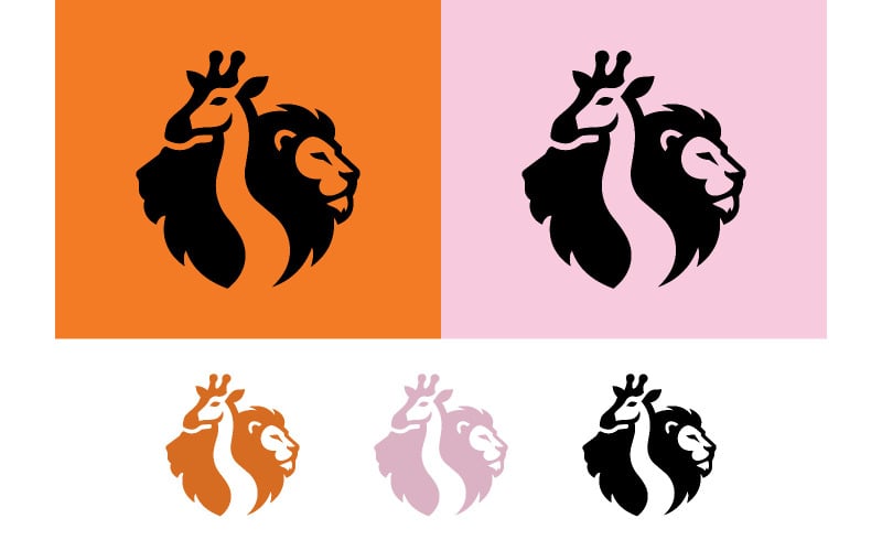 Een logo met een giraffe en een leeuw in één.