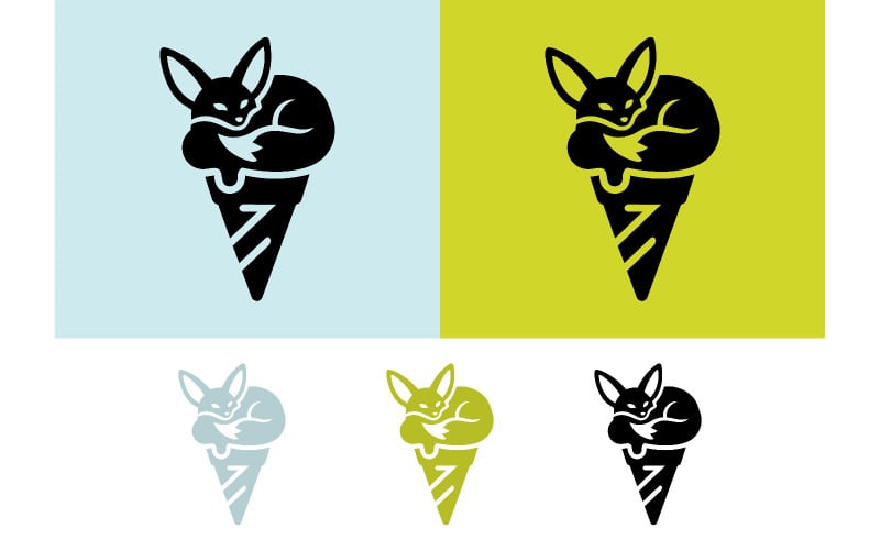Élément de design du logo d'un cornet de glace en forme de renard.