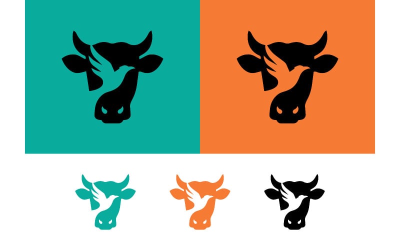 Ko fågel logotyp design med kricka orange bakgrunder.