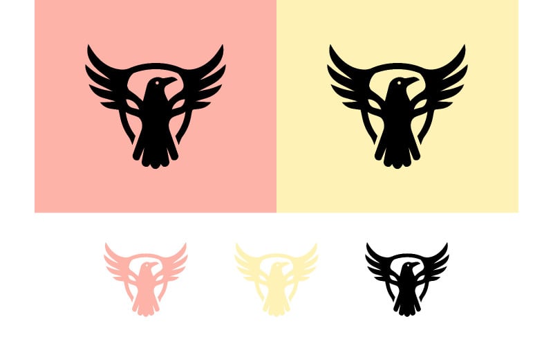 Logo con ali d'aquila su sfondo rosa e giallo.