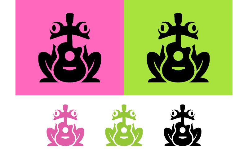 Logo abstrait d'une grenouille jouant de la guitare en rose.