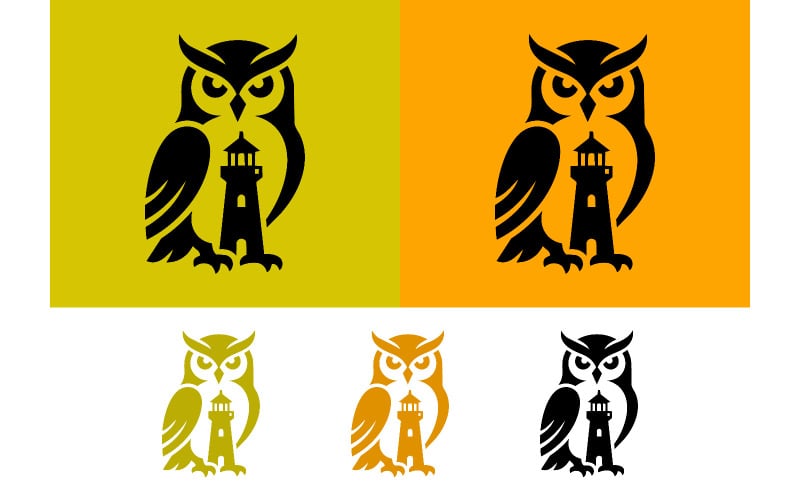 Uggla som håller fyren logotyp design gul.