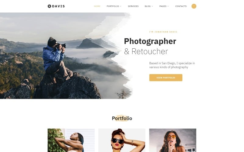 Дэвис - Многостраничный HTML5 шаблон веб-сайта Портфолио фотографа