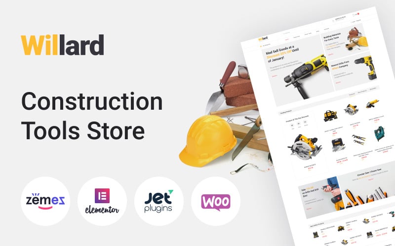 Willard - Tienda de herramientas de construcción multipropósito ECommerce Clean Elementor Tema WooCommerce