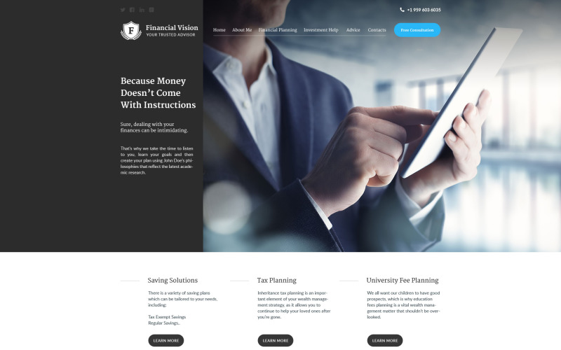 Mall för finansiell vision webbplats