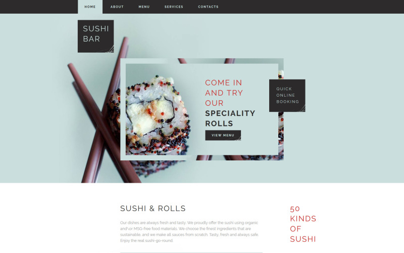 Modelo de site responsivo de sushi bar
