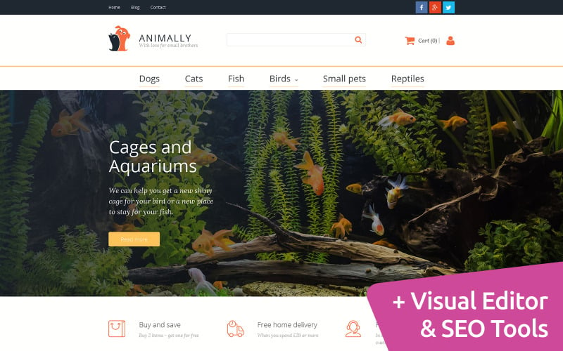 Animally - Modello di e-commerce MotoCMS per negozio di animali