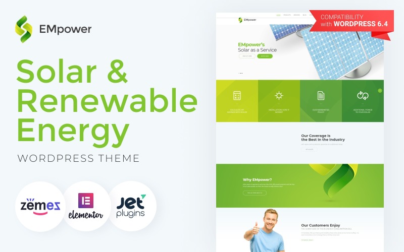 EMpower - Een Elementor WordPress-thema voor zonne-energieparken en groene energie voor websites over hernieuwbare energie.